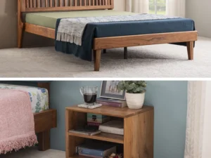 furlenco | sara queen bed, mattress with hako bedside table