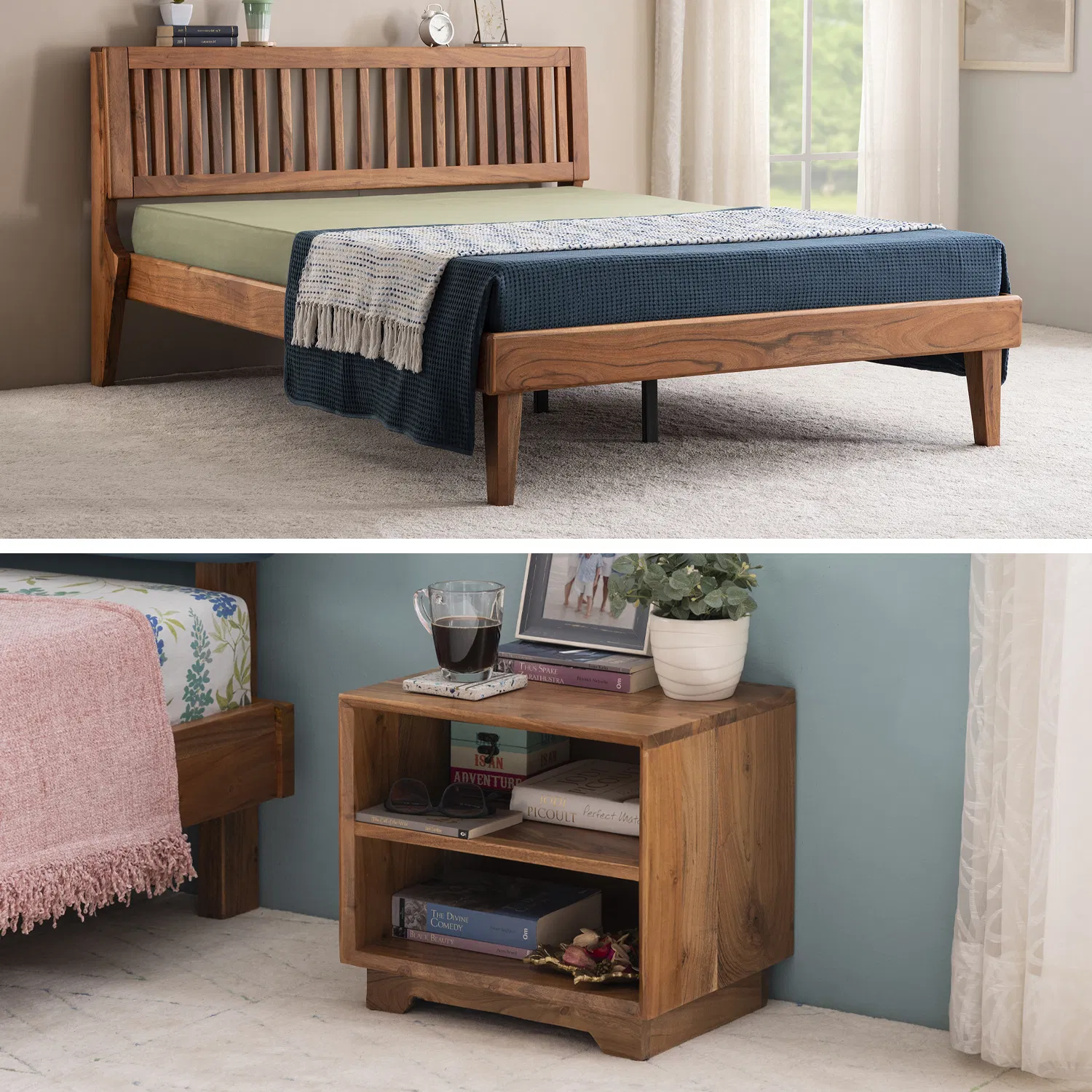 furlenco | sara queen bed, mattress with hako bedside table furlenco | sara queen bed, mattress with hako bedside table
