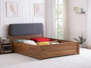 furlenco | vitello solid wood queen box storage bed with 6" premium mattress dark grey