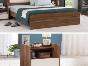 furlenco | dune queen bed, mattress with bianca bedside table