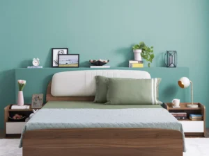 furlenco | dune upholstered box storage queen bed in lyon walnut finish