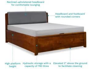 furlenco | vitello solid wood queen hydraulic storage bed with 6" premium mattress holland grey