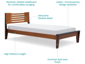 furlenco | pico solid wood single bed with 6" premium mattress