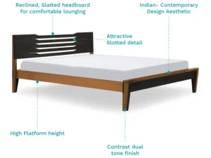 furlenco | pico solid wood queen bed in walnut finish