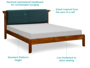 furlenco | vitello solid wood queen bed in timeless teak finish