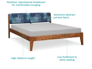 furlenco | mojave upholstered solid wood queen bed in timeless teak finish