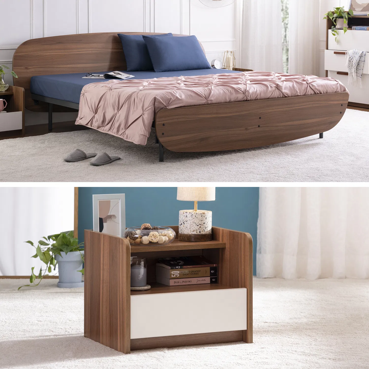 furlenco | haimish king bed, mattress & bianca bedside table furlenco | haimish king bed, mattress & bianca bedside table