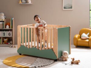 mojave queen bed, mattress & hillo kids crib ( with mattress & protector)