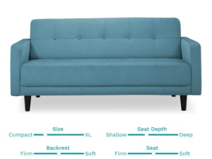 furlenco | noah 3 seater turquoise with nauka workstation