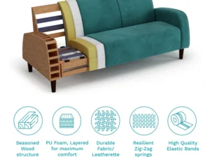 furlenco | ella 3 seater sand beige with nauka workstation