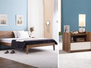 furlenco | mojave queen bed & 6" premium mattress with bianca bedside table ivory white