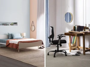 furlenco | allen queen bed with 6 premium mattress with nauka workstation