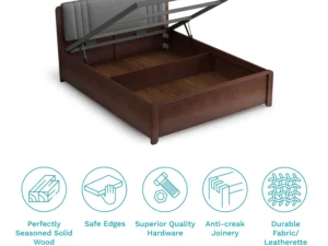 furlenco | blaze solid wood hydraulic storage queen bed in walnut finish