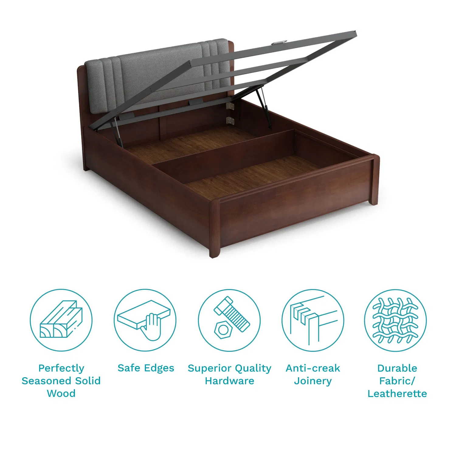 furlenco | blaze solid wood hydraulic storage queen bed in walnut finish furlenco | blaze solid wood hydraulic storage queen bed in walnut finish