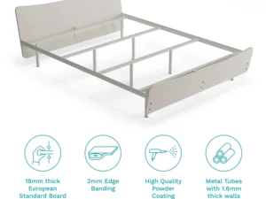furlenco | allen queen bed with 6 premium mattress with vitello workstation