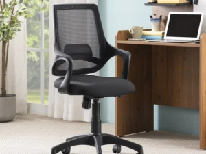 furlenco | mono mid back office chair with mesh back & fixed arms in black color