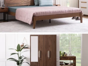 furlenco | mojave king bed, mattress & hugo 3 door wardrobe