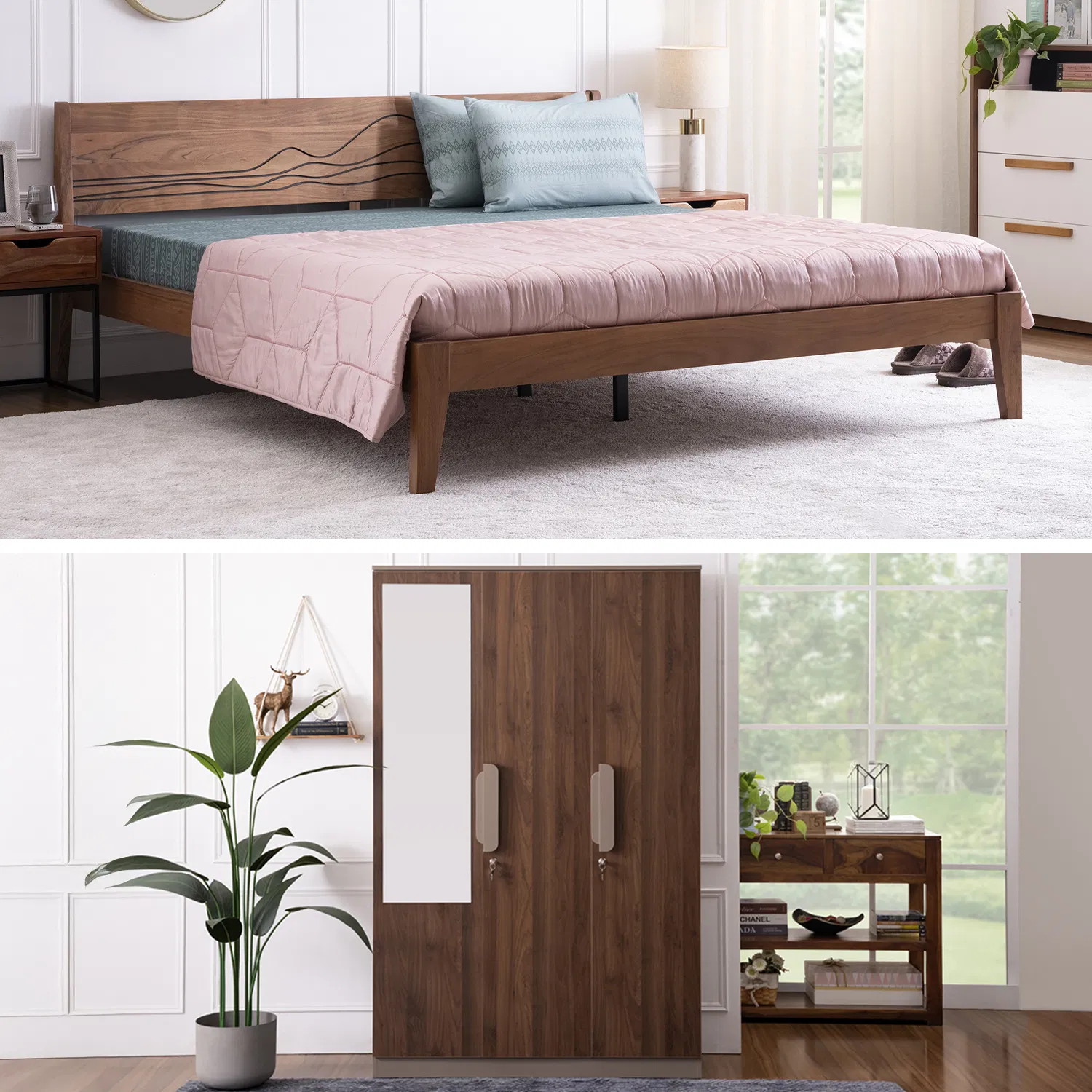furlenco | mojave king bed, mattress & hugo 3 door wardrobe furlenco | mojave king bed, mattress & hugo 3 door wardrobe