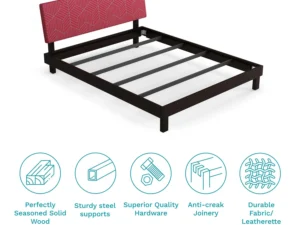 furlenco | bordo solid wood queen bed with 4" premium mattress damask