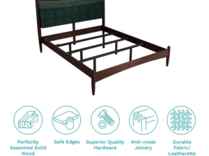 furlenco | aara upholstered queen bed & elvis 3 seater sofa moroccan blue