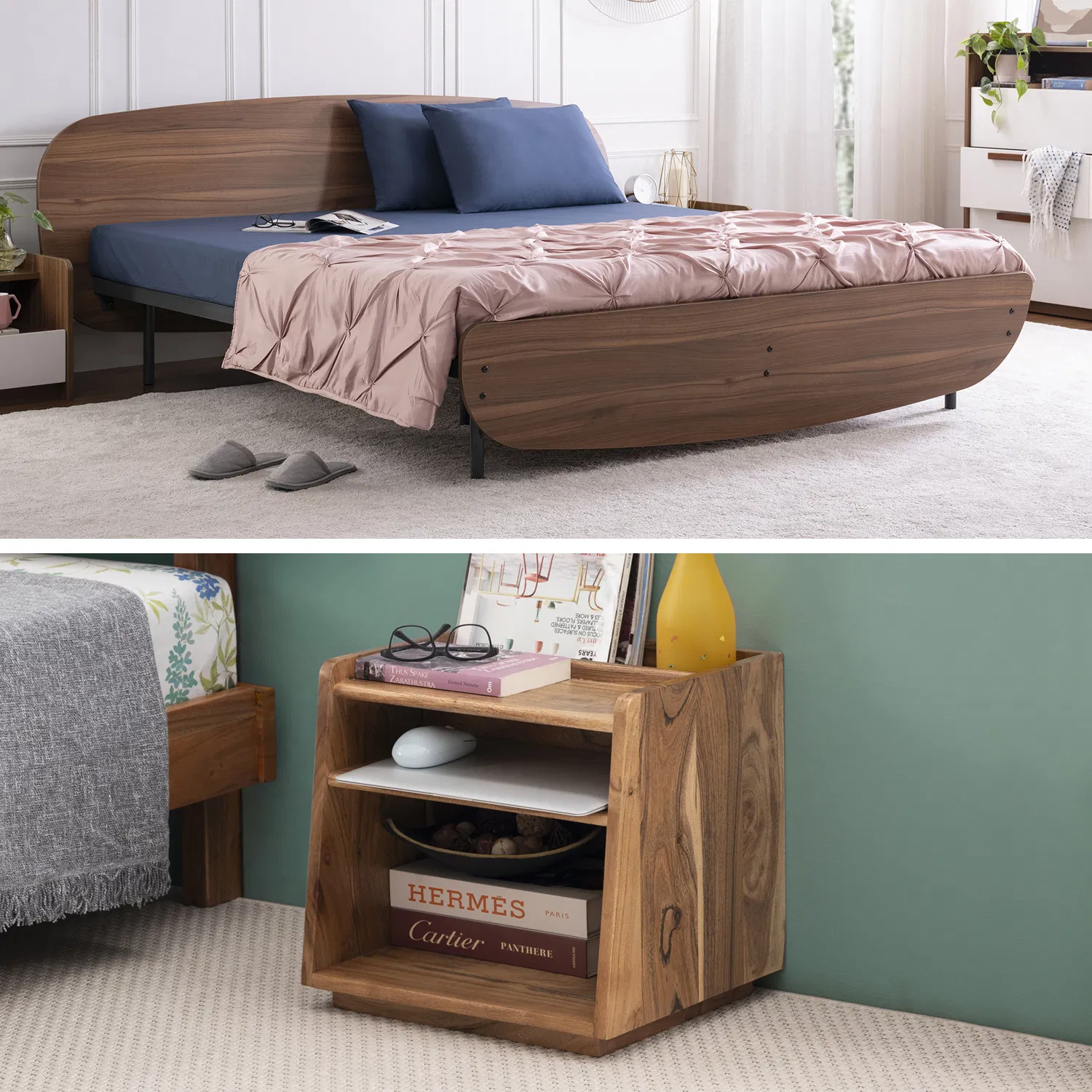 furlenco | haimish king bed, mattress and taki bedside table furlenco | haimish king bed, mattress and taki bedside table
