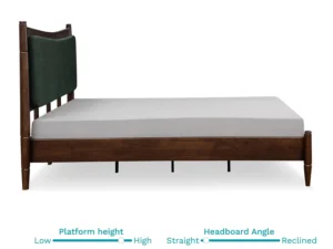 furlenco | aara upholstered queen bed with cleo 3 seater sofa sapphire blue