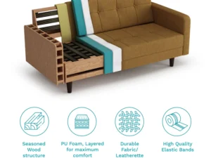 furlenco | mojave king bed, mattress & noah 3 seater sofa denim grace