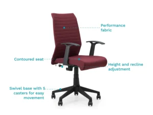 furlenco | flexo mid back office chair with mesh back & fixed arms in maroon color