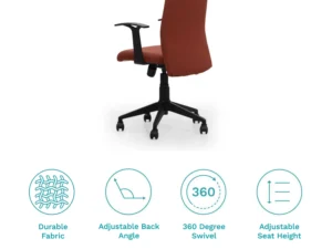 furlenco | robo mid back office chair with mesh back & fixed arms in maroon color