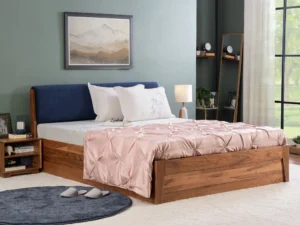 furlenco | mojave upholstered queen box storage bed in moroccan blue