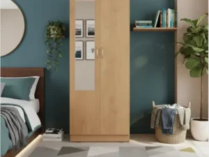 rentomojo | rian 2 door wardrobe with mirror(sonoma oak)